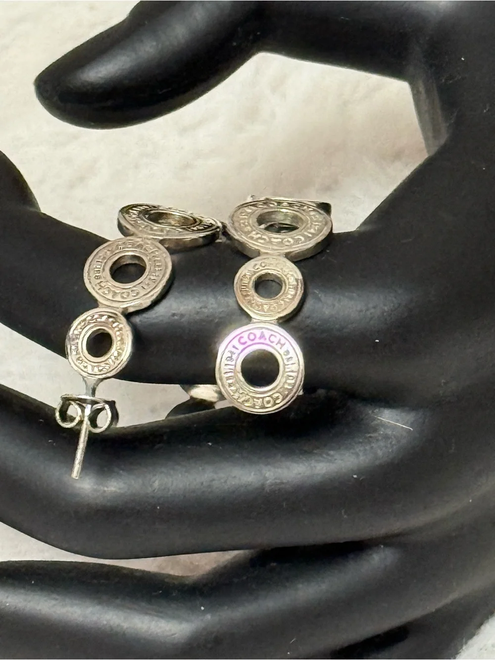 Coach Circular Logo Link Earrings in Silver - Picture 9 of 11